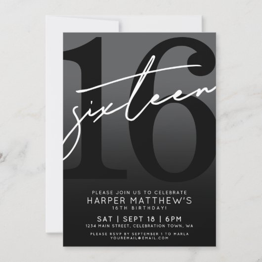 Sixteen Black 16th Birthday 招待状 (正面)