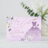 Sixteenera日付を保存ダスティパープルガウン 招待状 (スタンド正面)