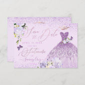 Sixteenera日付を保存ダスティパープルガウン 招待状 (正面/裏面)