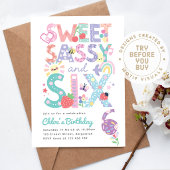 Sixth Birthday Invite Girl, Sweet Sassy Six 招待状