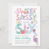 Sixth Birthday Invite Girl, Sweet Sassy Six 招待状 (正面)