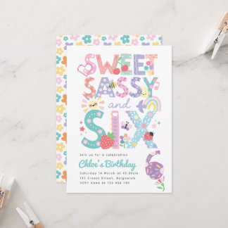 Sixth Birthday Invite Girl, Sweet Sassy Six 招待状