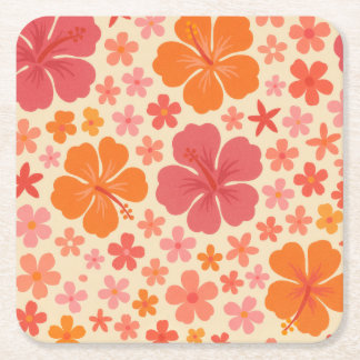 Sixties Hawaiian hibiscus pattern スクエアペーパーコースター