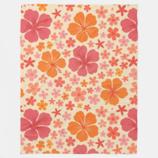 Sixties Hawaiian hibiscus pattern フリースブランケット