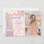 Sixties Spirit Groovyデイジー1st誕生日フォト 招待状 (正面)