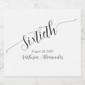 Sixtieth Birthday Elegant Black Script Personalize スパークリングワインラベル (シングルラベル)