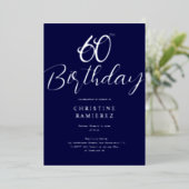 Sixtieth Birthday Party Navy Blue Silver Photo  箔招待状 (立ち正面)