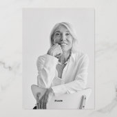 Sixtieth Birthday Party Navy Blue Silver Photo  箔招待状 (裏面)