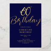 Sixtieth Birthday Party Rich Navy Blue Gold Photo  箔シーズンカード (正面)