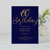 Sixtieth Birthday Party Rich Navy Blue Gold Photo  箔シーズンカード (立ち正面)