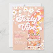 SIXTYはビブのあるバン グルーヴィーダイジーヒッピー誕生日 招待状 (正面)