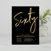 Sixty | モダン ゴールド&ブラック 60歳の誕生日パーティー 箔招待状 (立ち正面)