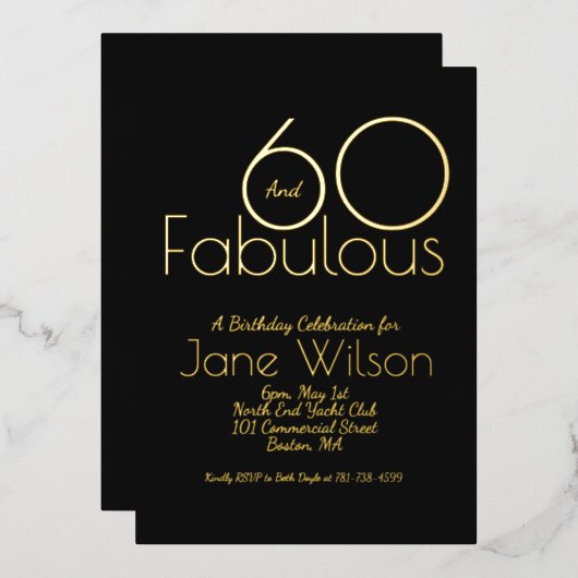  Sixty And Fabulous Birthday Invitation Chic Pink  箔招待状 (正面/裏面)