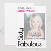 Sixty And Fabulous Birthday Invitation Pink Photo 招待状 (正面/裏面)