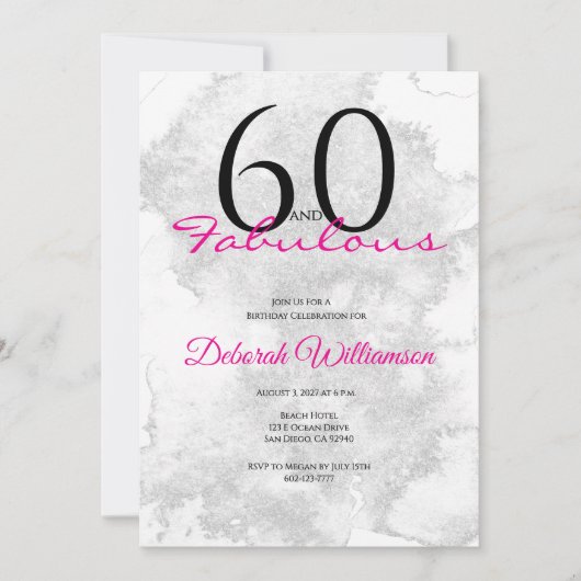 Sixty and Fabulous Black Pink 60th Birthday 招待状 (正面)