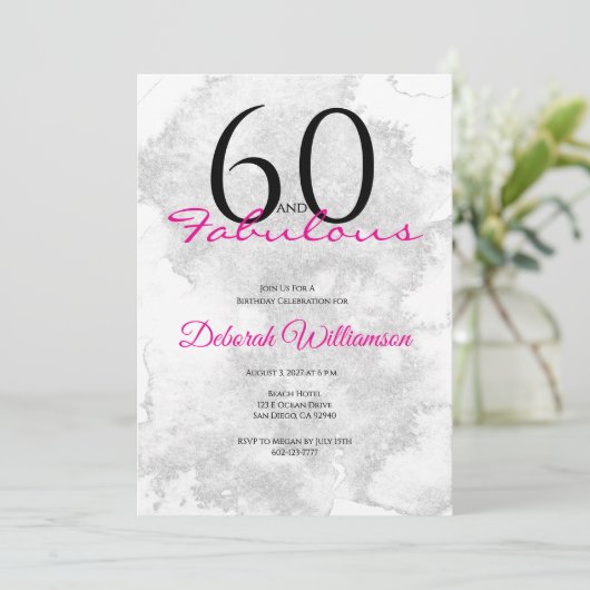 Sixty and Fabulous Black Pink 60th Birthday 招待状 (スタンド正面)