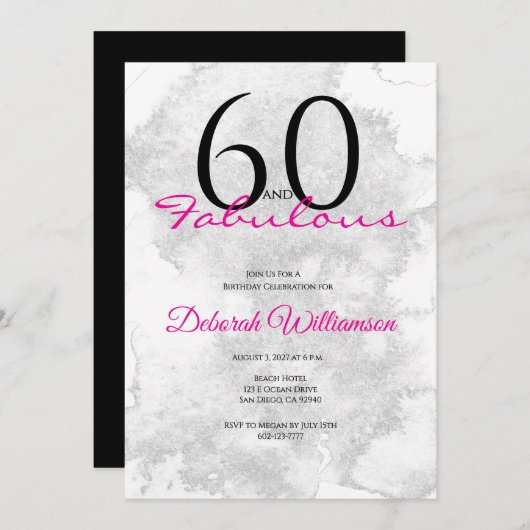 Sixty and Fabulous Black Pink 60th Birthday 招待状 (正面/裏面)