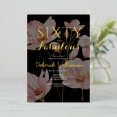 Sixty and Fabulous Black Pink 60th Birthday Party 箔招待状 (立ち正面)