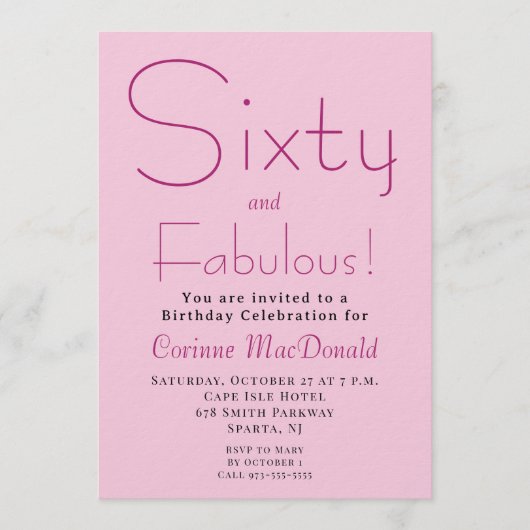 Sixty and Fabulous Blush Pink 60th Birthday Party 招待状 (正面)
