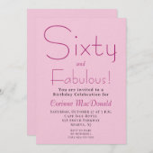 Sixty and Fabulous Blush Pink 60th Birthday Party 招待状 (正面/裏面)