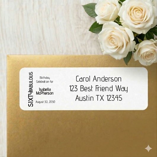 Sixty and Fabulous Bold Birthday Return Address ラベル