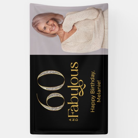 Sixty and Fabulous Gold Black 60th Birthday Photo 横断幕 (縦)