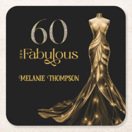 Sixty and Fabulous Gold Dress Black 60th Birthday スクエアペーパーコースター