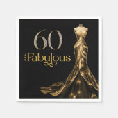 Sixty and Fabulous Gold Dress Black 60th Birthday スタンダードカクテルナプキン (正面)