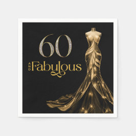 Sixty and Fabulous Gold Dress Black 60th Birthday スタンダードカクテルナプキン
