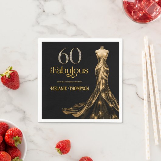 Sixty and Fabulous Gold Dress Black 60th Birthday スタンダードカクテルナプキン (インサイチュ)