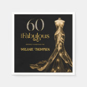 Sixty and Fabulous Gold Dress Black 60th Birthday スタンダードカクテルナプキン (正面)