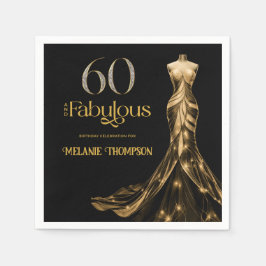 Sixty and Fabulous Gold Dress Black 60th Birthday スタンダードカクテルナプキン