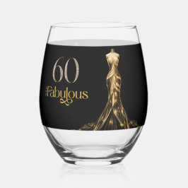 Sixty and Fabulous Gold Dress Black 60th Birthday ステムなしワイングラス