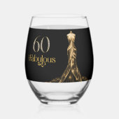 Sixty and Fabulous Gold Dress Black 60th Birthday ステムなしワイングラス (裏面)
