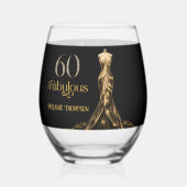 Sixty and Fabulous Gold Dress Black 60th Birthday ステムなしワイングラス (裏面)