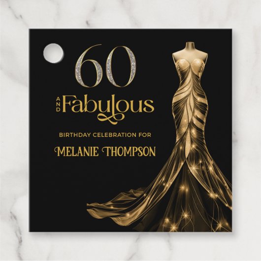 Sixty and Fabulous Gold Dress Black 60th Birthday フェイバータグ (正面)