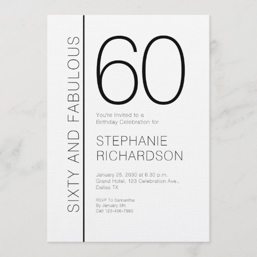 Sixty and Fabulous Modern 60th Birthday Party 招待状 (正面)