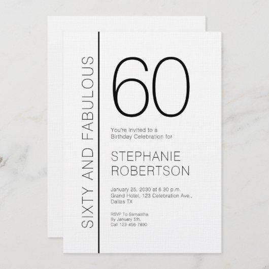 Sixty and Fabulous Modern 60th Birthday Party 招待状 (正面/裏面)