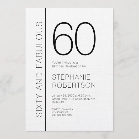 Sixty and Fabulous Modern 60th Birthday Party 招待状 (正面)