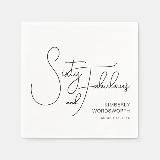 Sixty and Fabulous Name Date 60th Birthday Party スタンダードカクテルナプキン (正面)