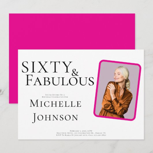 Sixty and Fabulous Photo 60th Birthday Party 招待状 (正面/裏面)