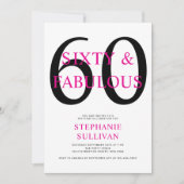 Sixty and Fabulous Pink 60th Birthday Party 招待状 (正面)