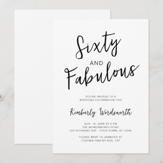 Sixty and Fabulous Script 60th Birthday Party 招待状 (正面/裏面)