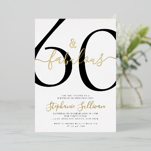 Sixty and Fabulous Script 60th Birthday Party 箔招待状 (立ち正面)
