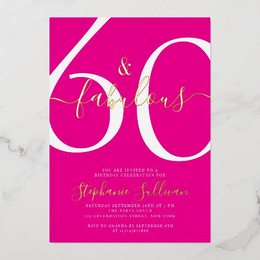 Sixty and Fabulous Script 60th Birthday Party  箔招待状 (正面)