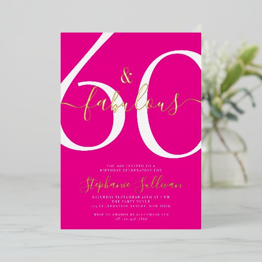 Sixty and Fabulous Script 60th Birthday Party  箔招待状 (立ち正面)