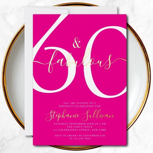 Sixty and Fabulous Script 60th Birthday Party 箔招待状