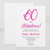 Sixty and Fabulous Script Pink 60th Birthday Party 招待状 (正面/裏面)