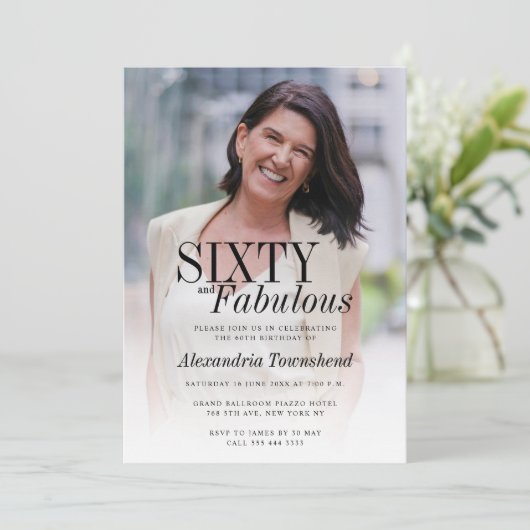 Sixty and Fabulous Stylish Photo 60th Birthday 招待状 (スタンド正面)