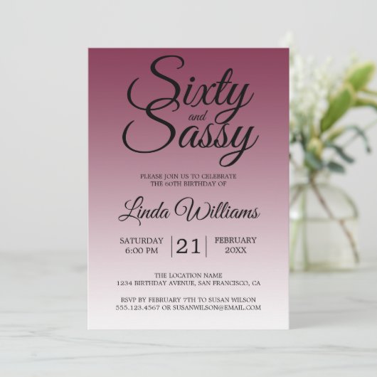 Sixty and Sassy Red Plum 60th Birthday 招待状 (スタンド正面)